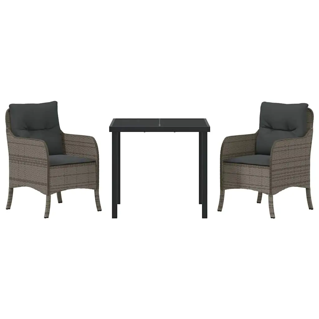 Garden Dining Set 3 Piece Outdoor Furniture Grey Poly Rattan Dining Table Chairs