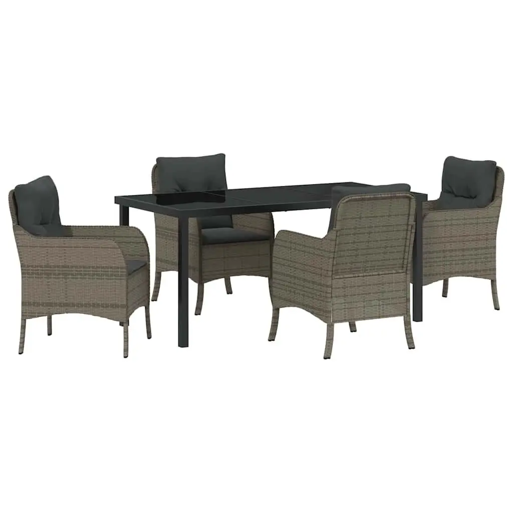 Garden Dining Set 5 Piece Outdoor Furniture Grey Poly Rattan with Cushions