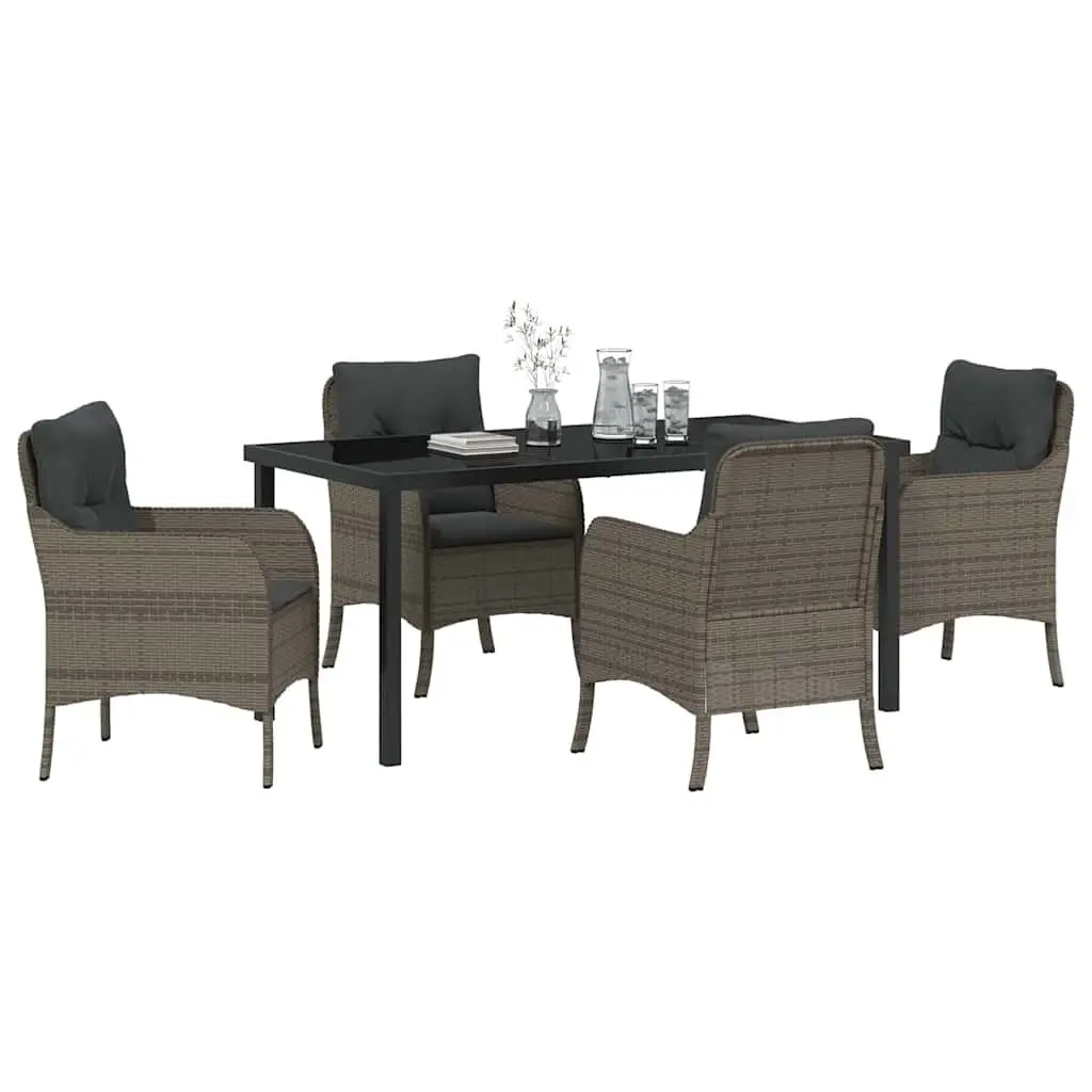 Garden Dining Set 5 Piece Outdoor Furniture Grey Poly Rattan with Cushions