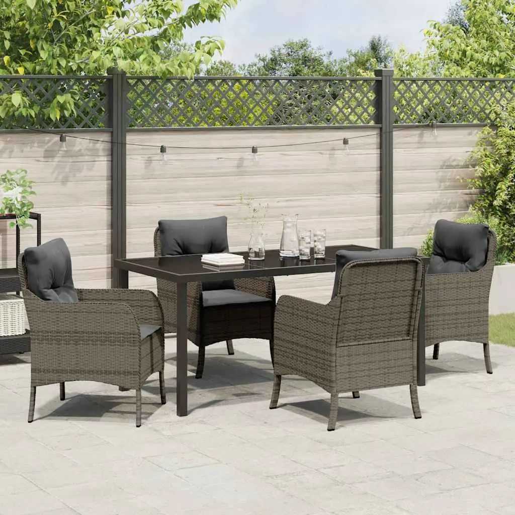 Garden Dining Set 5 Piece Outdoor Furniture Grey Poly Rattan with Cushions