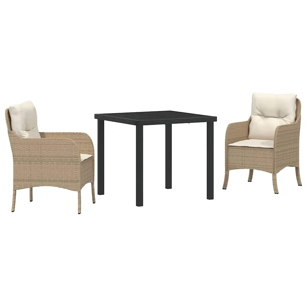 Garden Dining Set 3 Piece Outdoor Furniture Cushions Beige Poly Rattan
