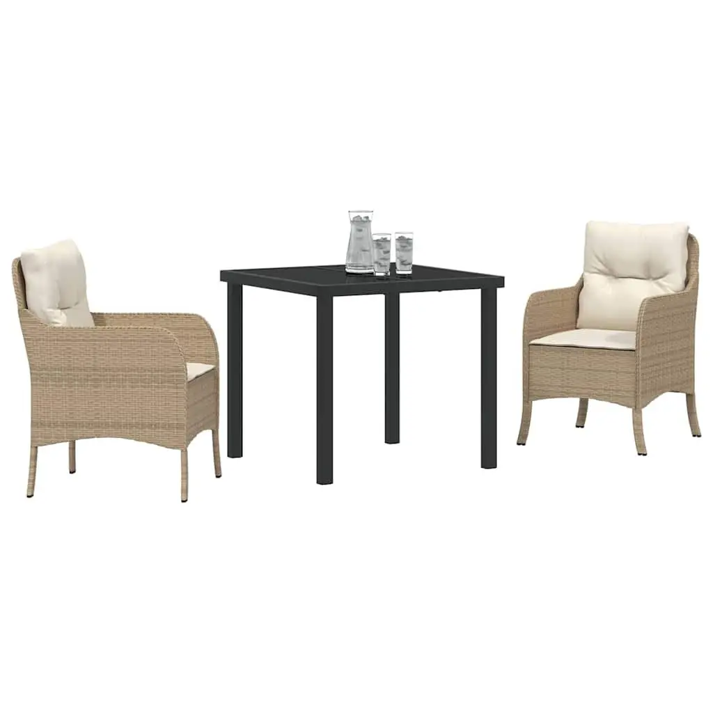 Garden Dining Set 3 Piece Outdoor Furniture Cushions Beige Poly Rattan