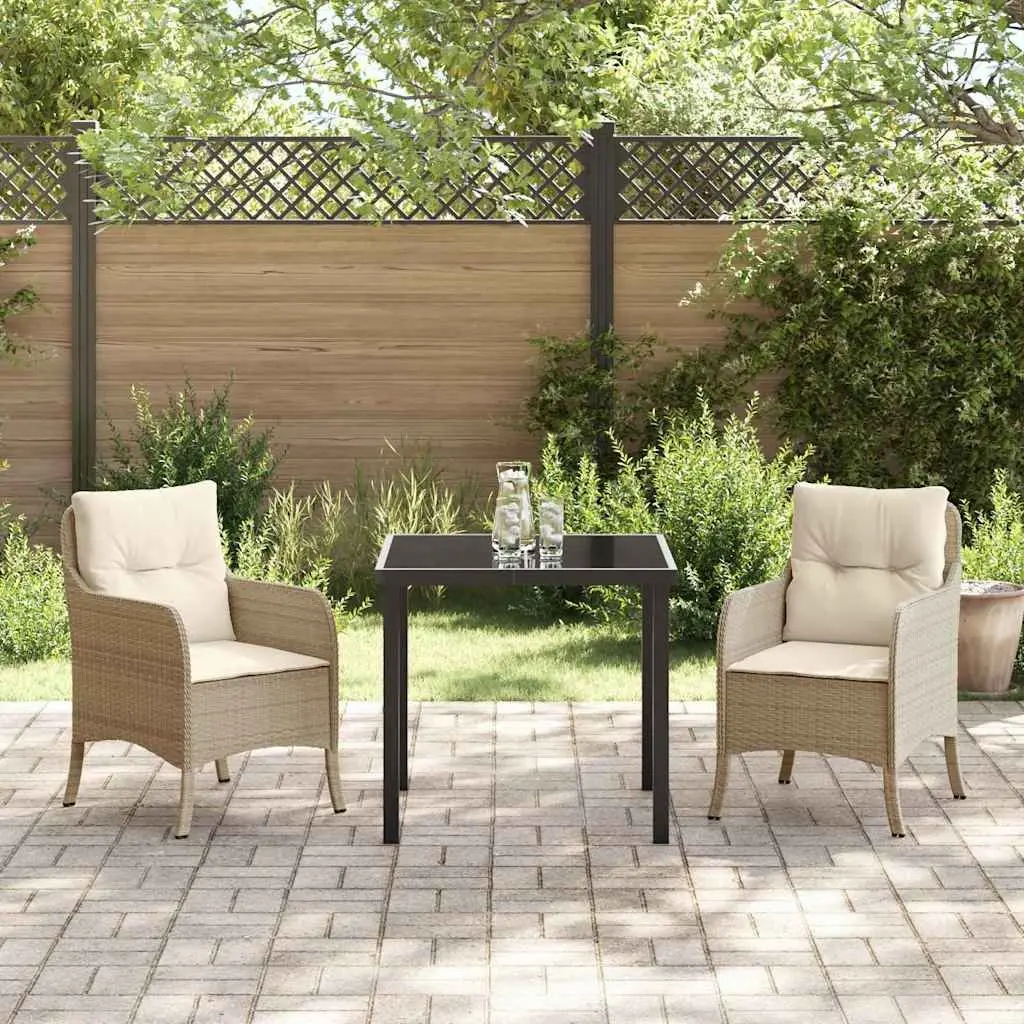 Garden Dining Set 3 Piece Outdoor Furniture Cushions Beige Poly Rattan