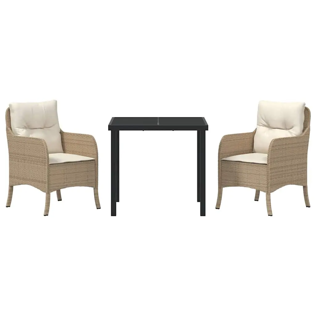 Garden Dining Set 3 Piece Outdoor Furniture Cushions Beige Poly Rattan
