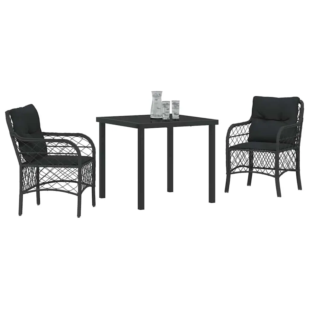 Garden Dining Set 3 Pieces Outdoor Furniture Black Poly Rattan with Cushions