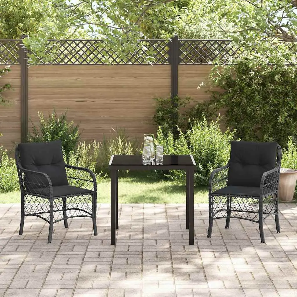 Garden Dining Set 3 Pieces Outdoor Furniture Black Poly Rattan with Cushions