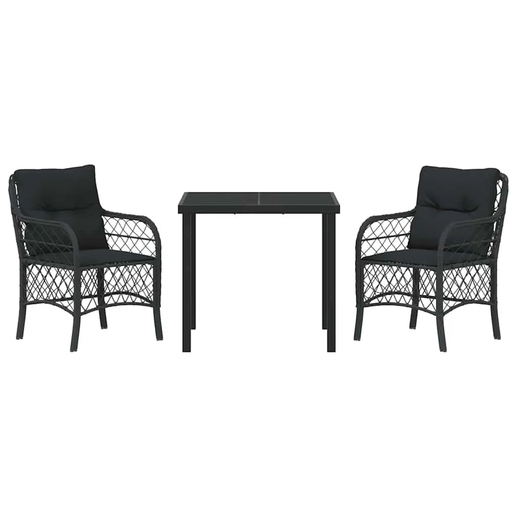 Garden Dining Set 3 Pieces Outdoor Furniture Black Poly Rattan with Cushions