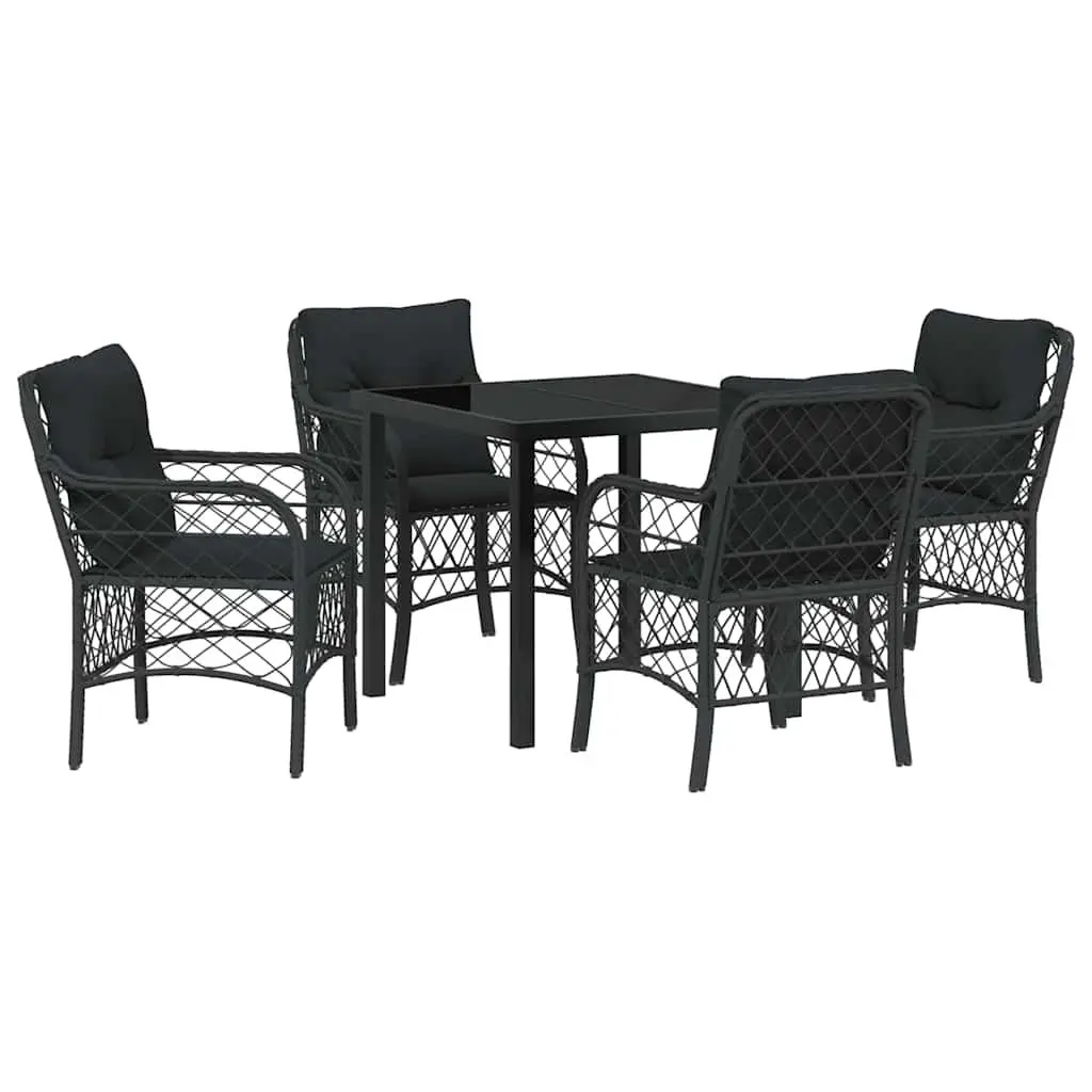 Garden Dining Set 5 Pieces Outdoor Furniture Black Poly Rattan with Cushions