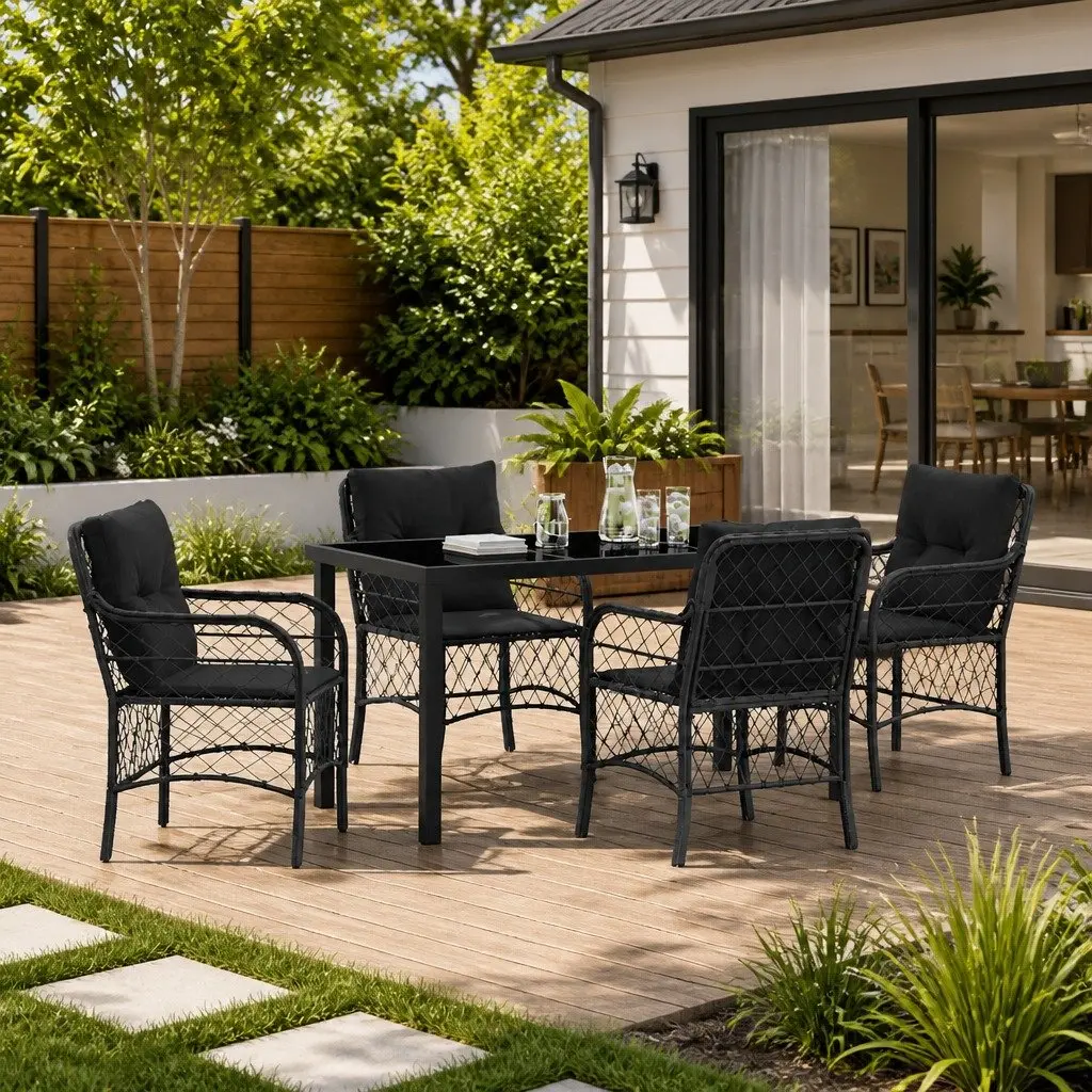 Garden Dining Set 5 Pieces Outdoor Furniture Black Patio Table Chairs