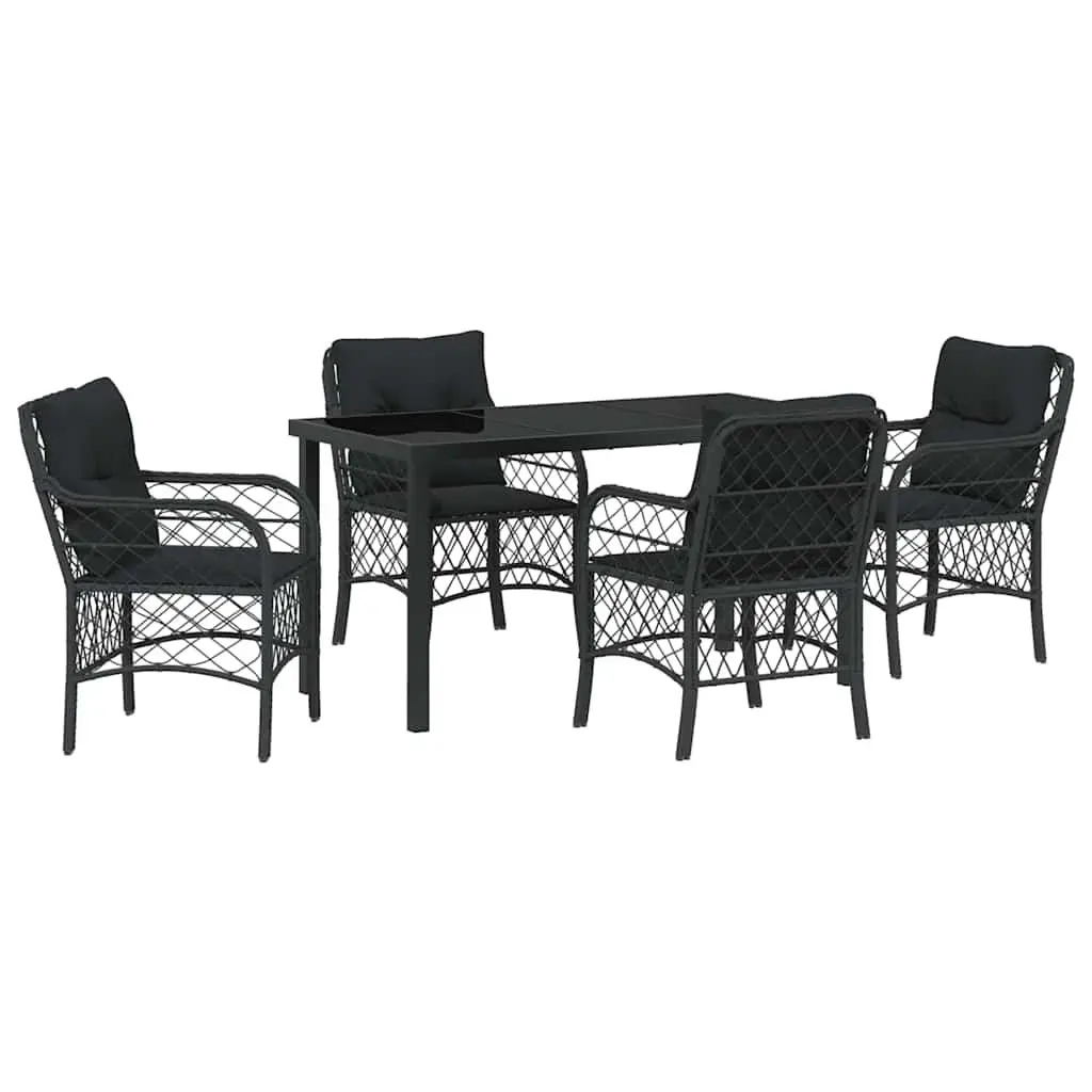 Garden Dining Set 5 Pieces Outdoor Furniture Black Patio Table Chairs