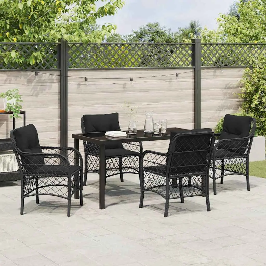 Garden Dining Set 5 Pieces Outdoor Furniture Black Patio Table Chairs