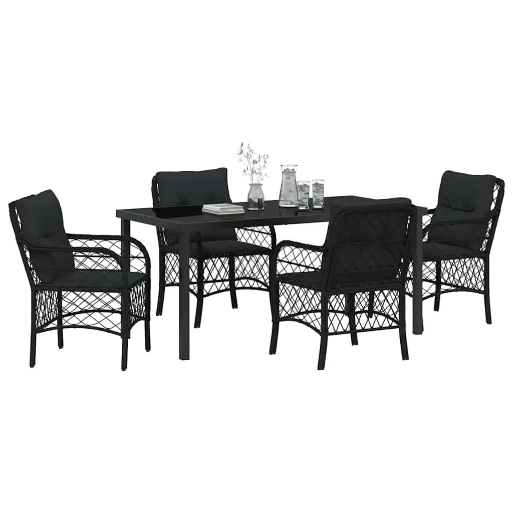 Garden Dining Set 5 Piece Outdoor Furniture Black Poly Rattan Steel Frame