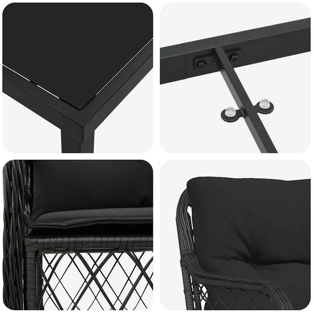 Garden Dining Set 5 Piece Outdoor Furniture Black Poly Rattan Steel Frame