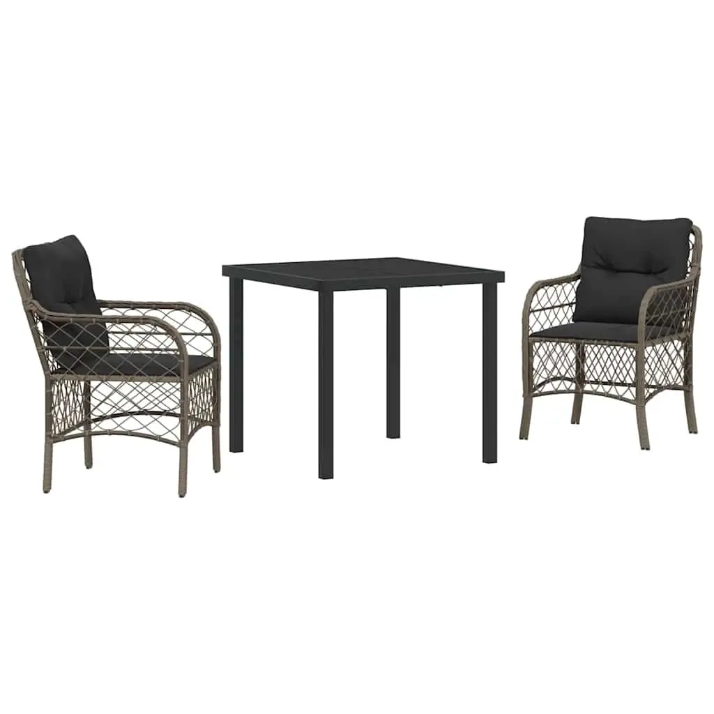 Garden Dining Set 3 Piece Outdoor Furniture Grey Poly Rattan with Cushions