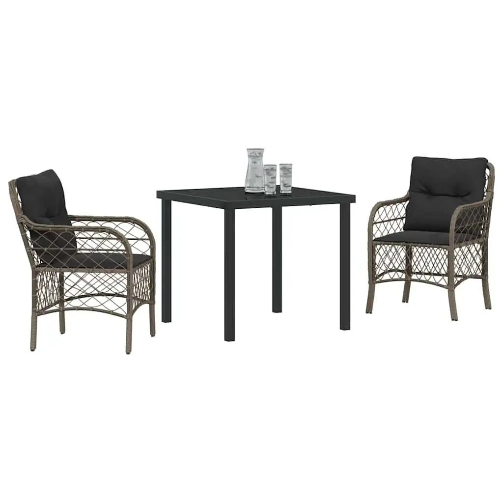 Garden Dining Set 3 Piece Outdoor Furniture Grey Poly Rattan with Cushions