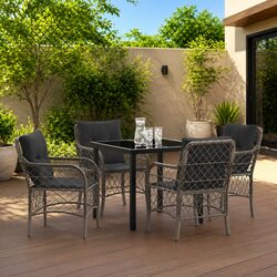 Practical 5-Piece Grey Garden Dining Set with Cushions