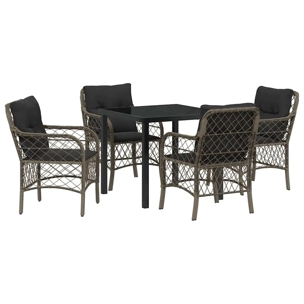 Garden Dining Set 5 Pieces Outdoor Furniture Grey Poly Rattan Cushioned Seating