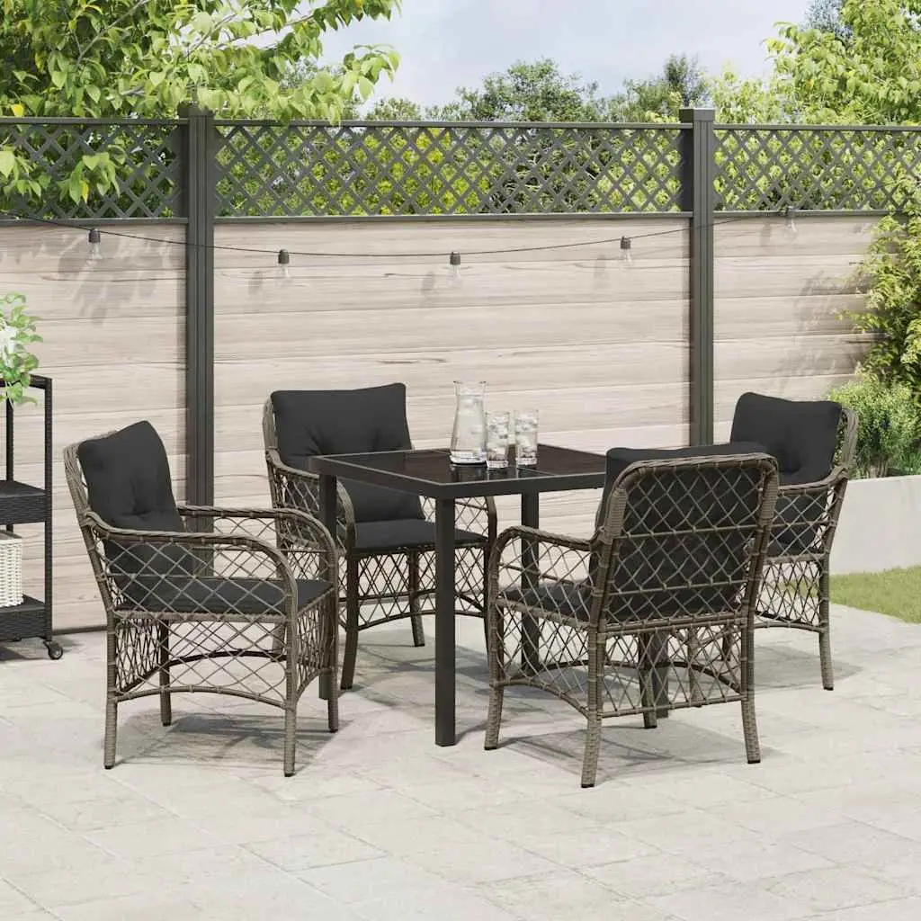 Garden Dining Set 5 Pieces Outdoor Furniture Grey Poly Rattan Cushioned Seating