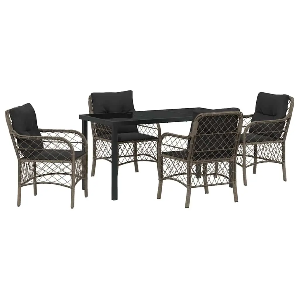 Garden Dining Set 5-Piece Outdoor Furniture Grey Poly Rattan Cushioned Seating