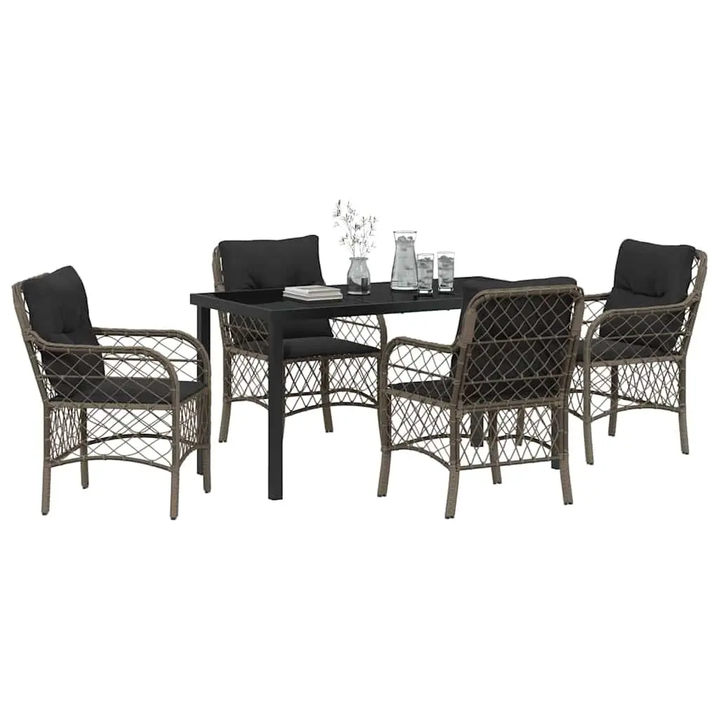 Garden Dining Set 5-Piece Outdoor Furniture Grey Poly Rattan Cushioned Seating