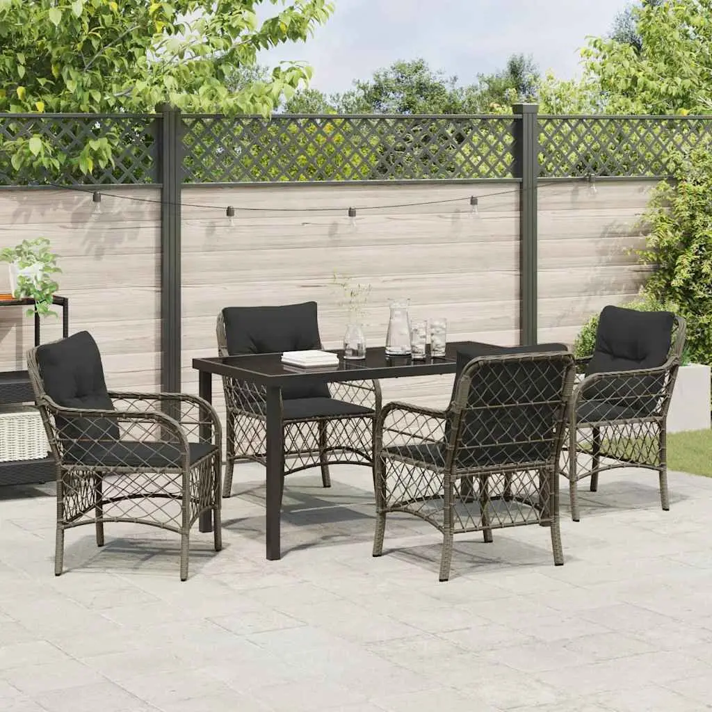 Garden Dining Set 5-Piece Outdoor Furniture Grey Poly Rattan Cushioned Seating
