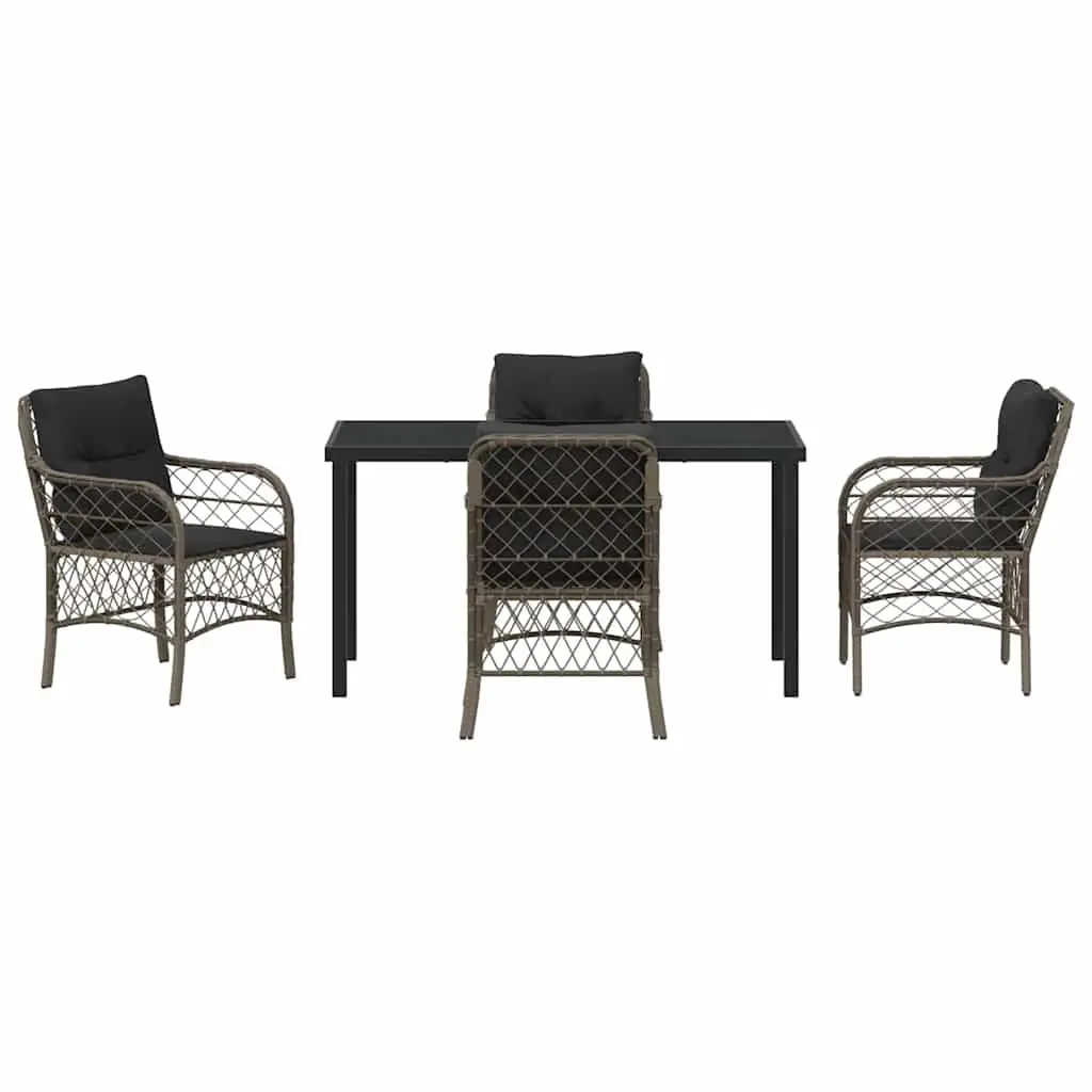 Garden Dining Set 5-Piece Outdoor Furniture Grey Poly Rattan Cushioned Seating