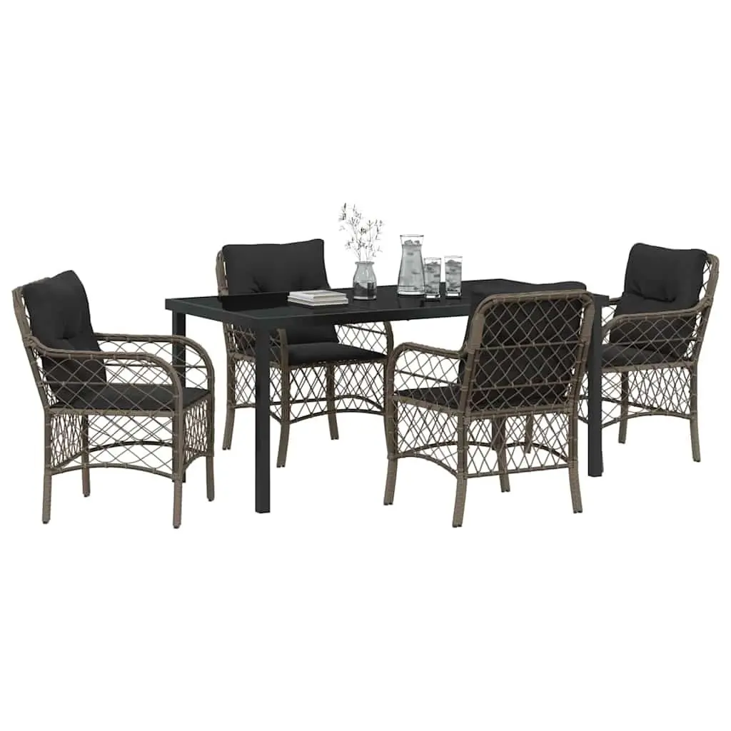 Outdoor Furniture Set 5 Piece Dining Table with Chairs Grey Poly Rattan Weather Resistant for Patios Gardens
