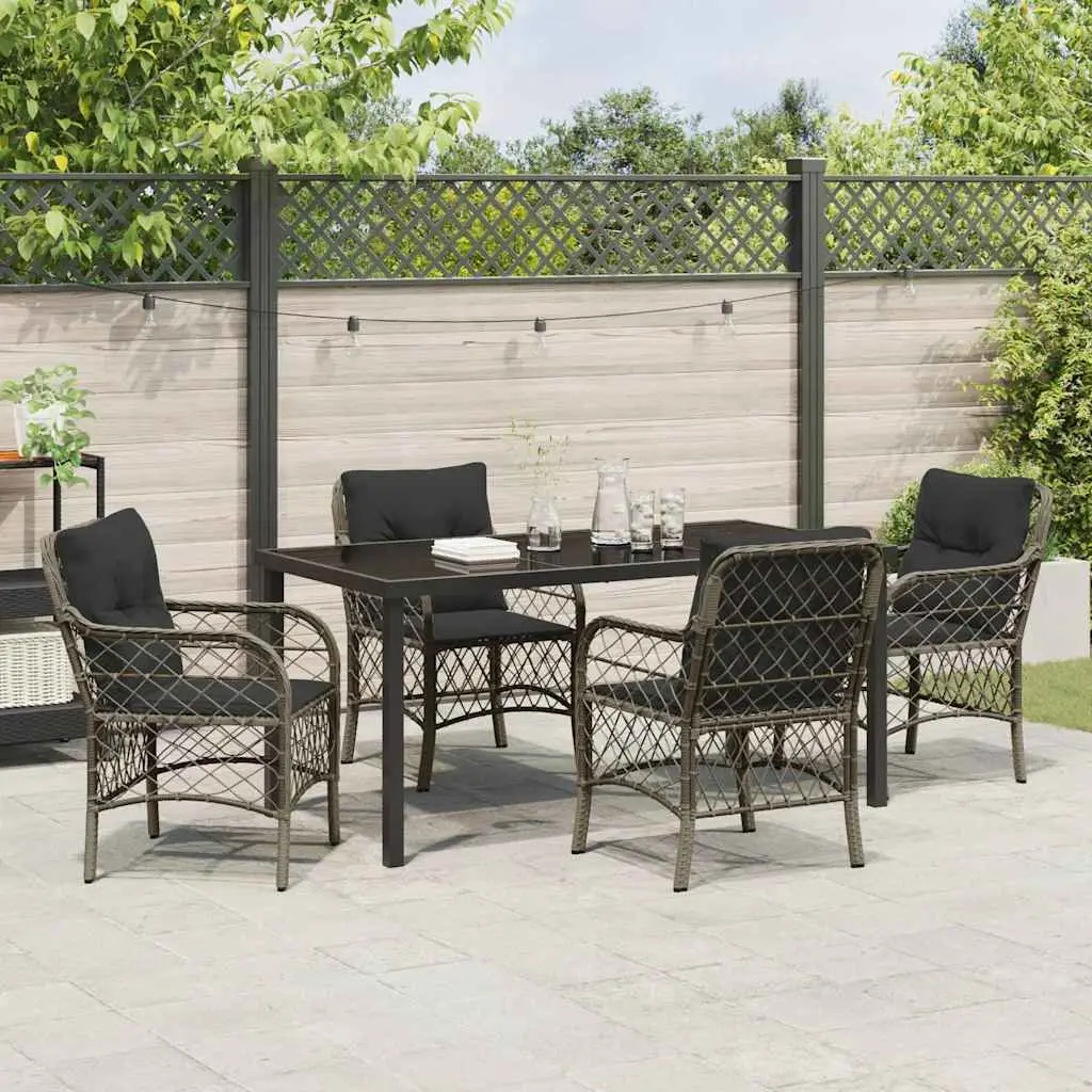 Outdoor Furniture Set 5 Piece Dining Table with Chairs Grey Poly Rattan Weather Resistant for Patios Gardens