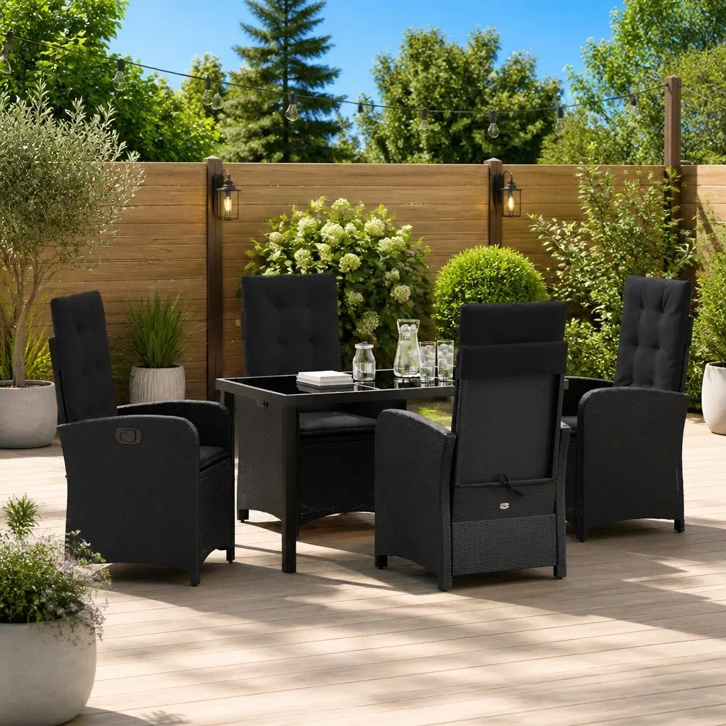 Garden Dining Set 5 Pieces Outdoor Furniture Black Poly Rattan Patio Table