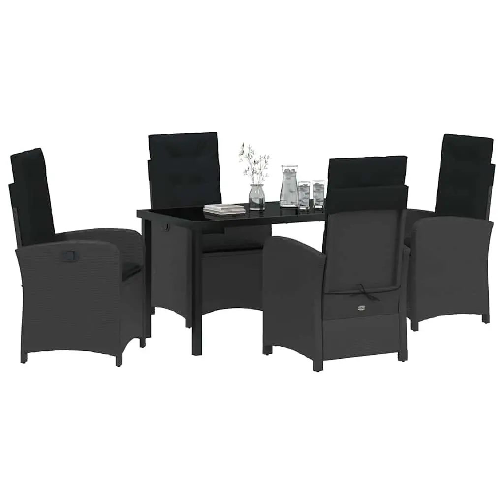 Garden Dining Set 5 Pieces Outdoor Furniture Black Poly Rattan Patio Table