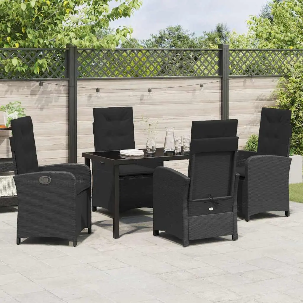 Garden Dining Set 5 Pieces Outdoor Furniture Black Poly Rattan Patio Table