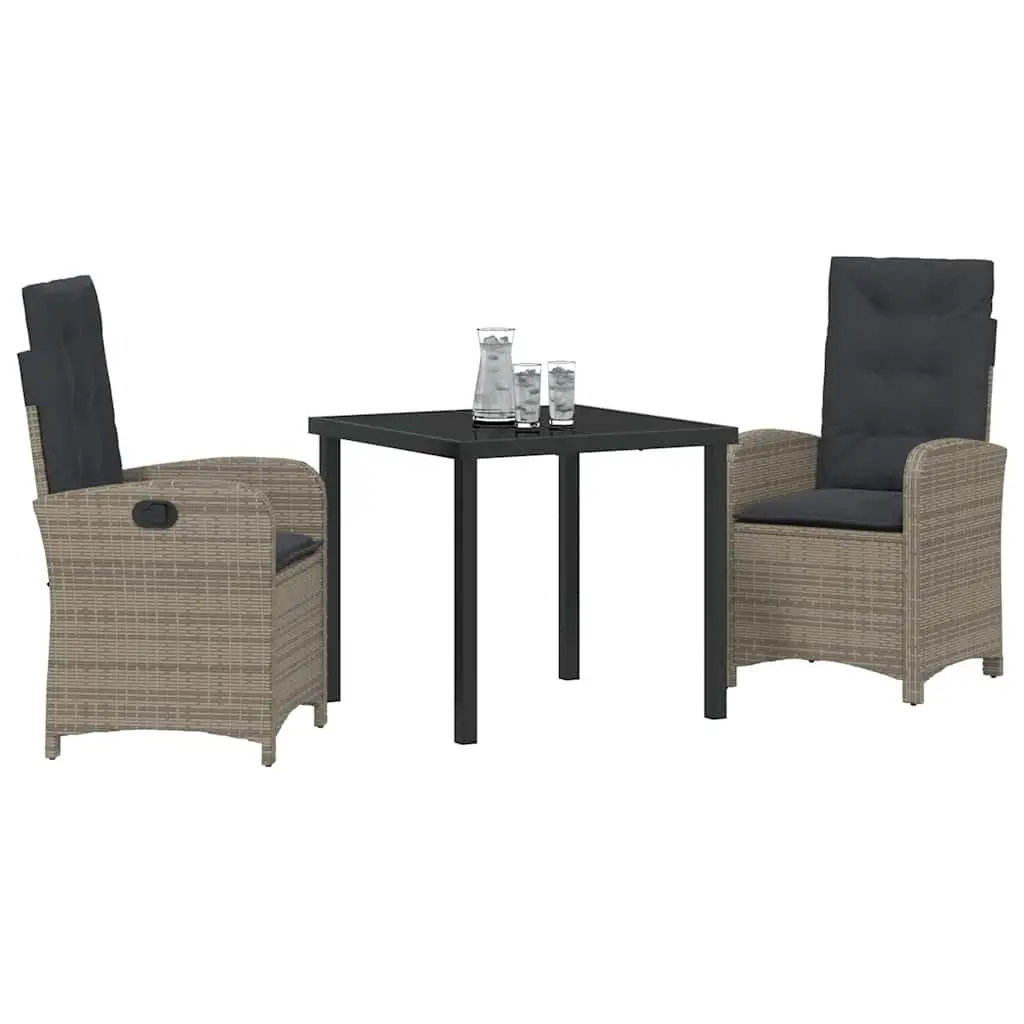 Garden Dining Set 3 Piece Outdoor Furniture Grey Poly Rattan with Cushions