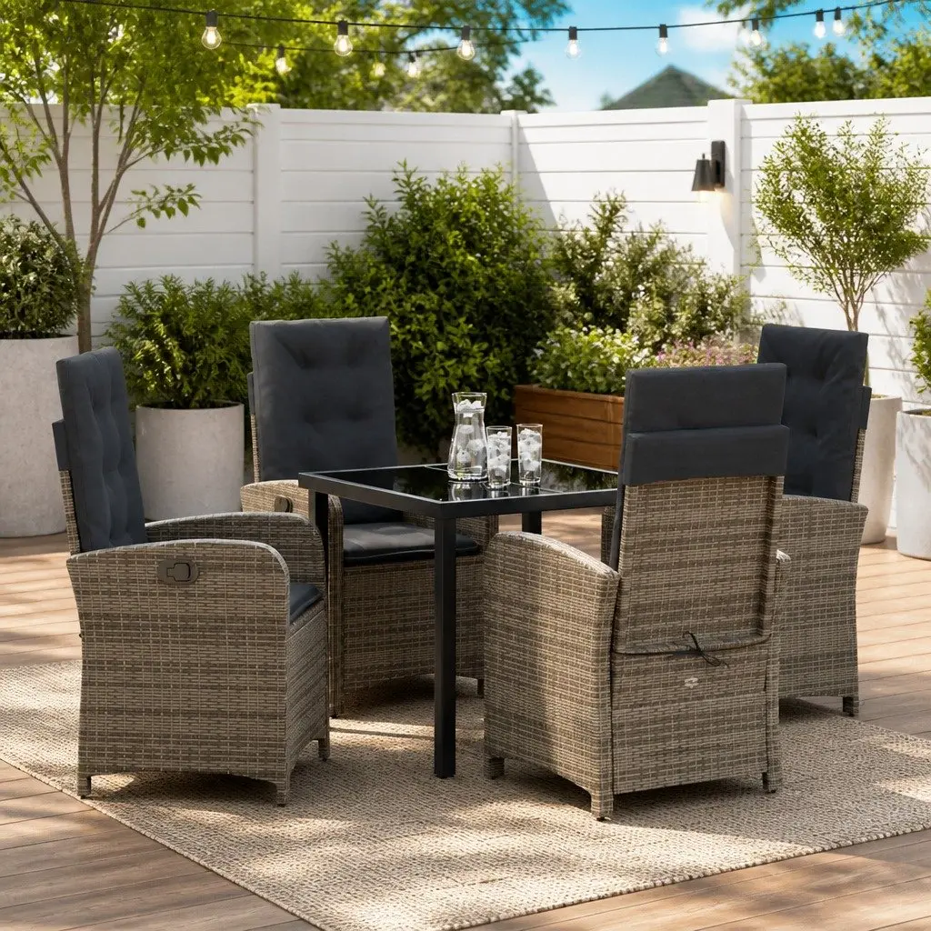 Garden Dining Set 5 Piece Outdoor Furniture Grey Poly Rattan with Cushions