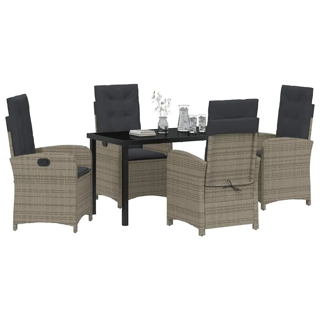 Outdoor Furniture Set Rattan Chairs Table Grey Cushion 5 Piece Dining Garden