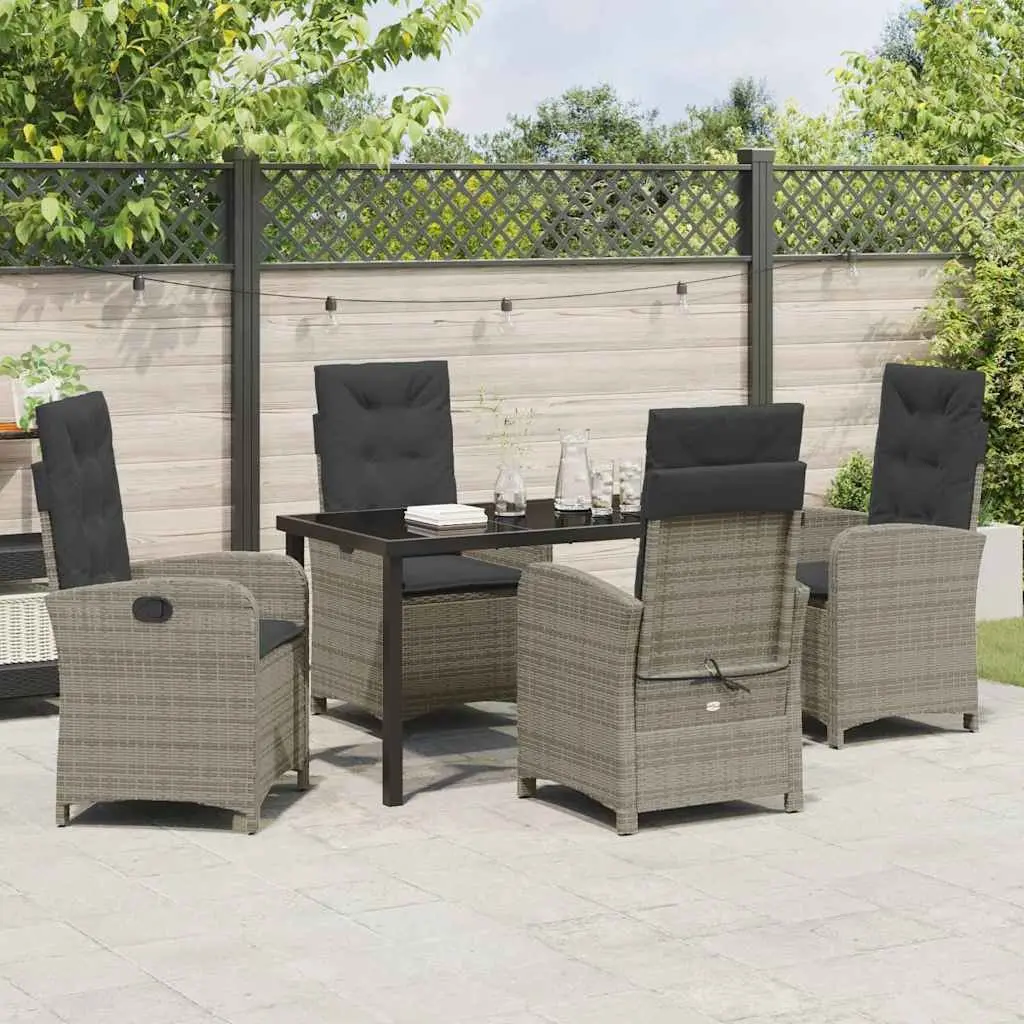 Outdoor Furniture Set Rattan Chairs Table Grey Cushion 5 Piece Dining Garden