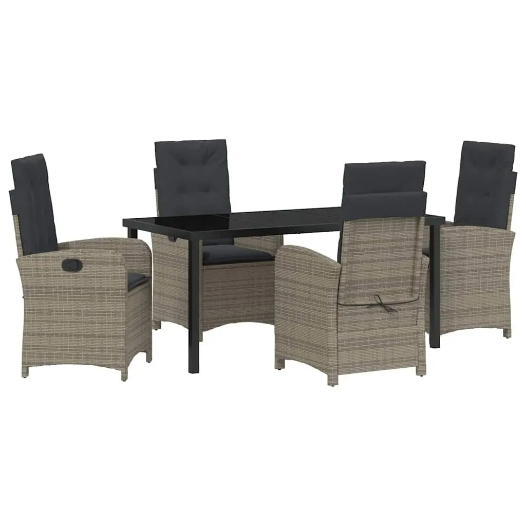 Outdoor Dining Set 5 Piece Grey Poly Rattan Cushioned Seating