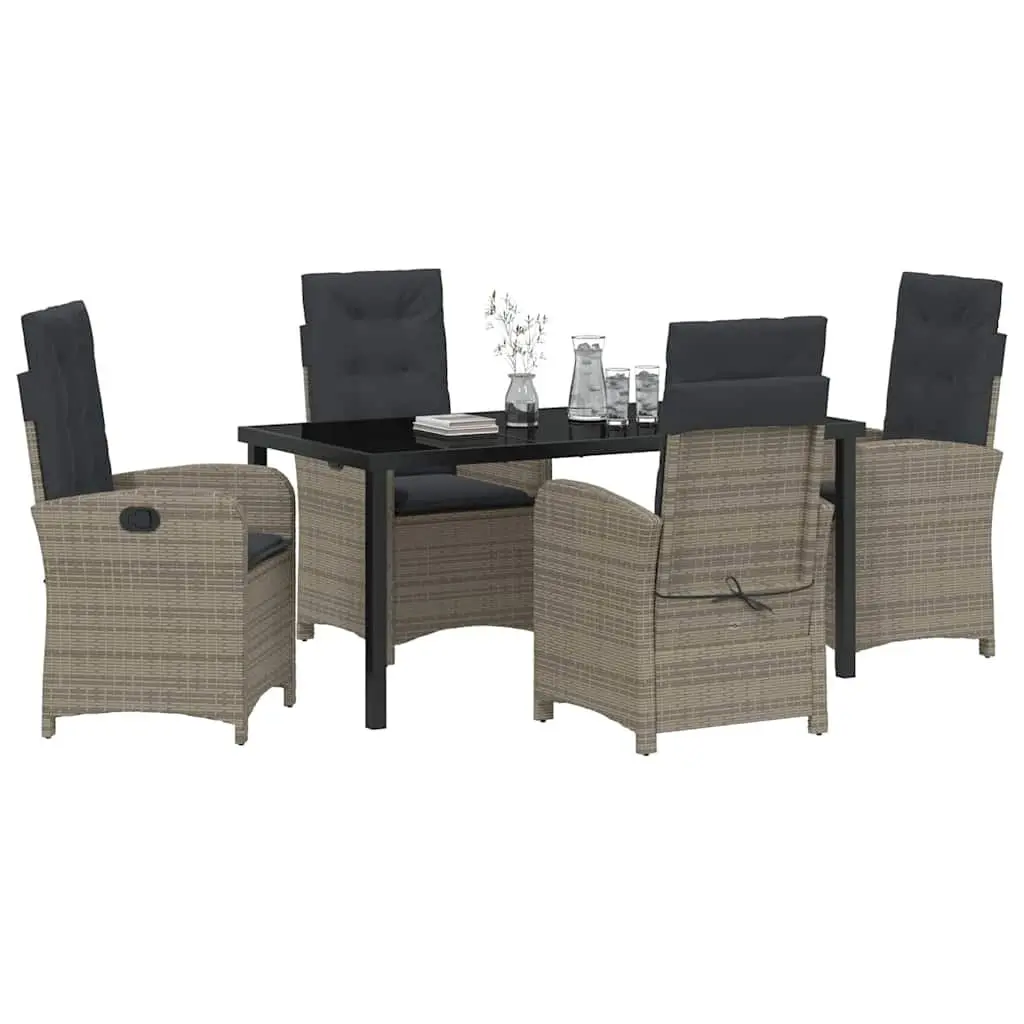 Outdoor Dining Set 5 Piece Grey Poly Rattan Cushioned Seating