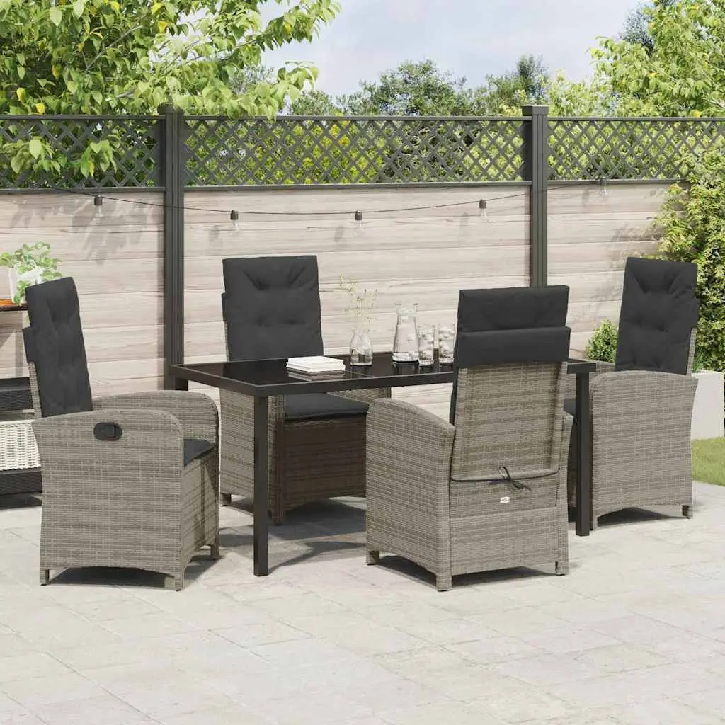 Outdoor Dining Set 5 Piece Grey Poly Rattan Cushioned Seating