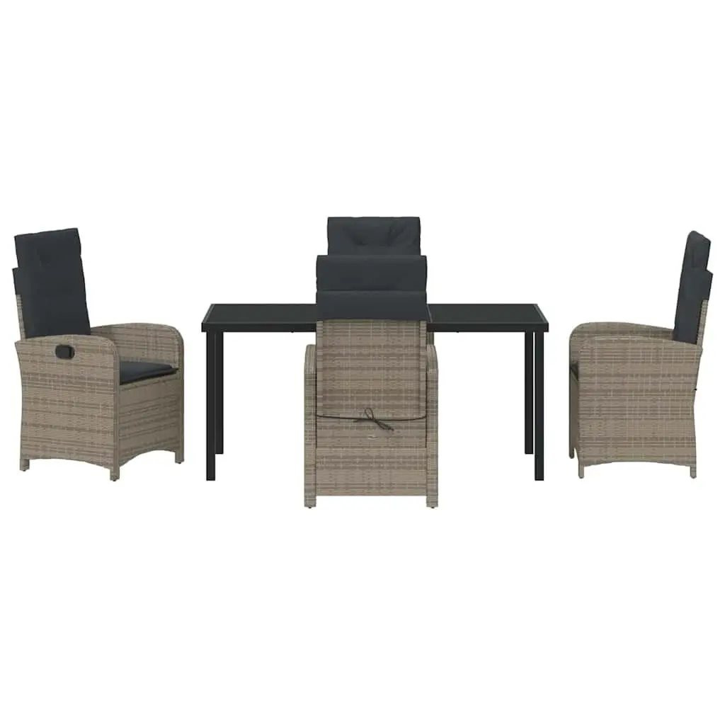 Outdoor Dining Set 5 Piece Grey Poly Rattan Cushioned Seating