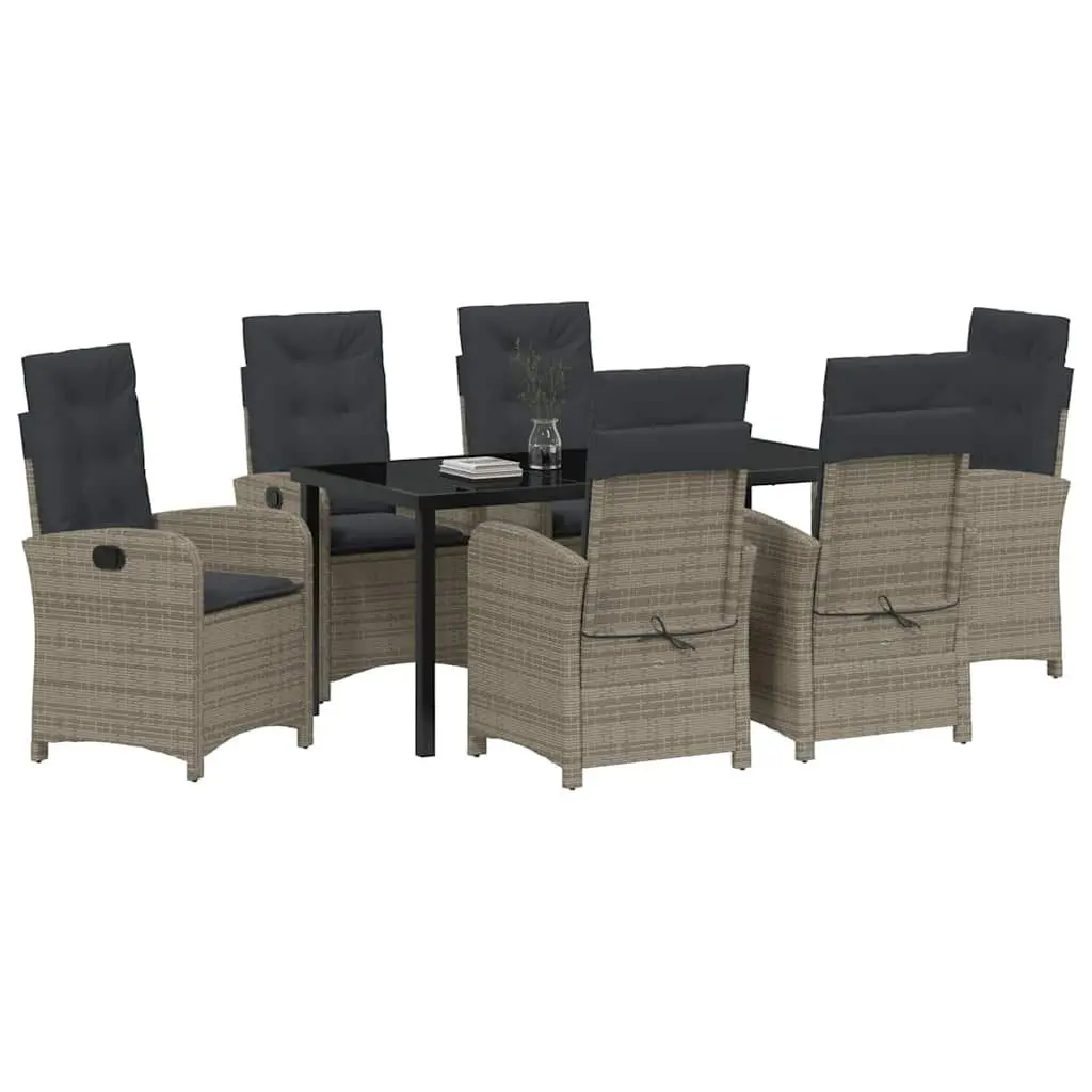Outdoor Dining Set 7 Piece Grey Poly Rattan Table with Cushions and Chairs