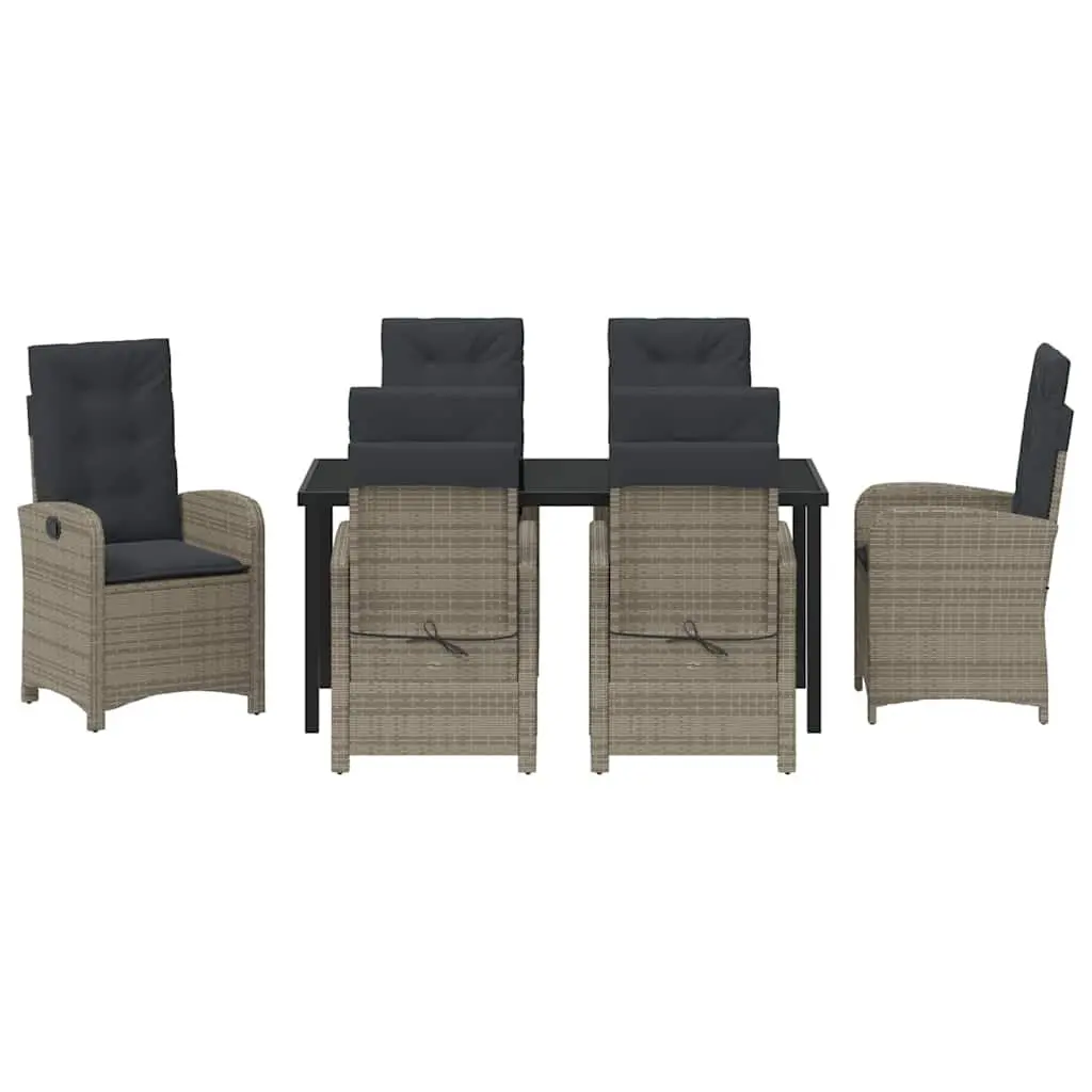 Outdoor Dining Set 7 Piece Grey Poly Rattan Table with Cushions and Chairs