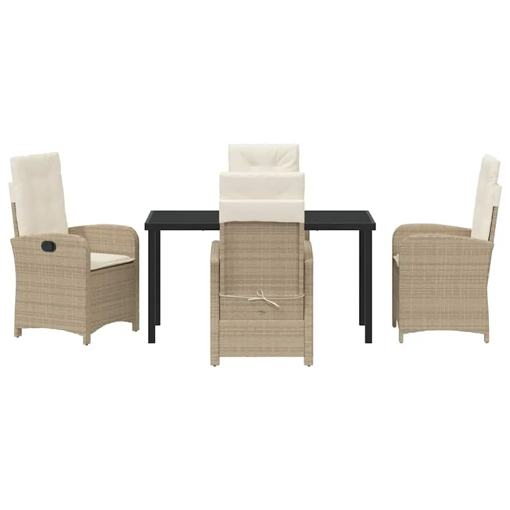 Outdoor Furniture Dining Set 5 Piece Adjustable Chairs Cushions Poly Rattan Beige Glass Top