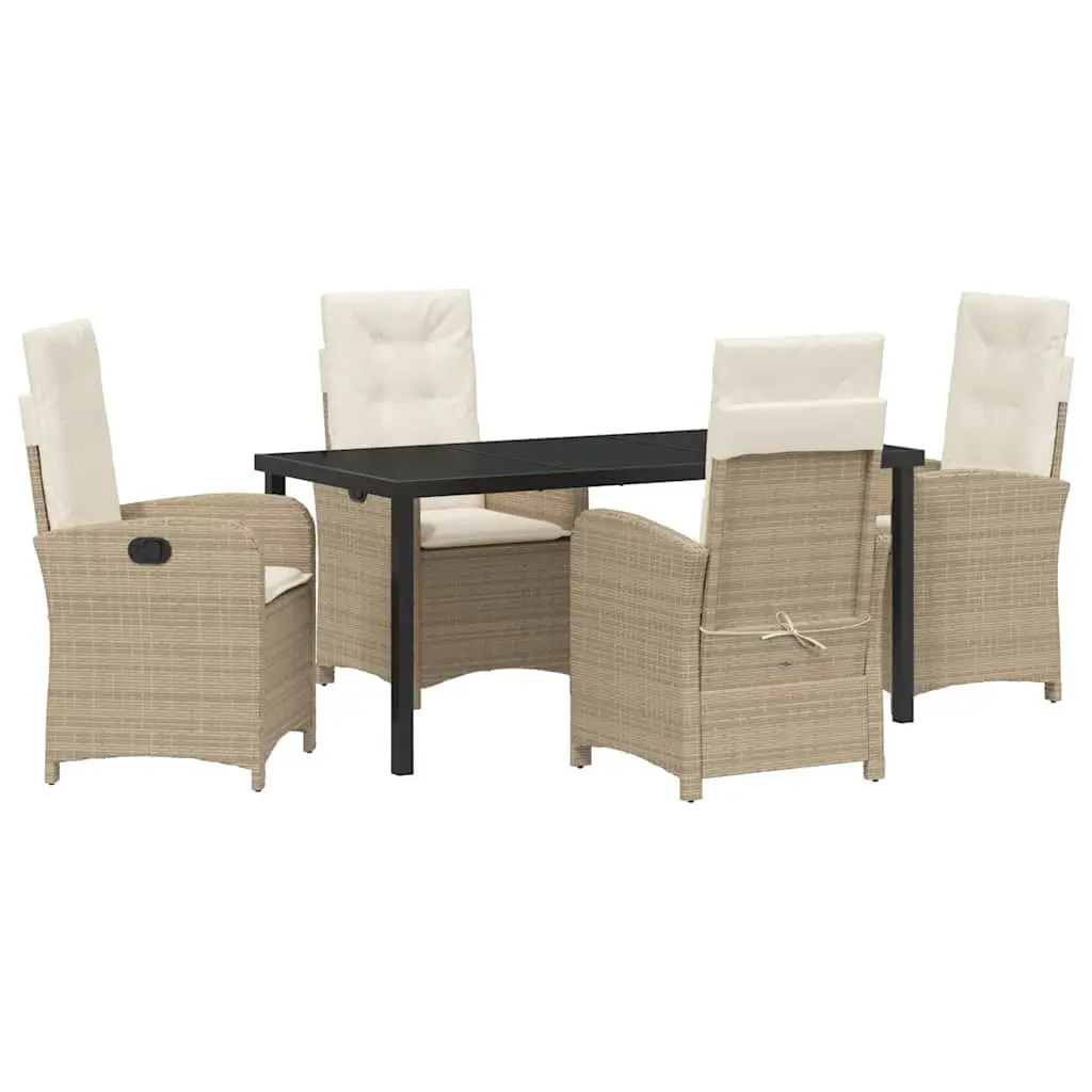 Garden Dining Set 5 Piece Outdoor Furniture Cushions Beige Poly Rattan
