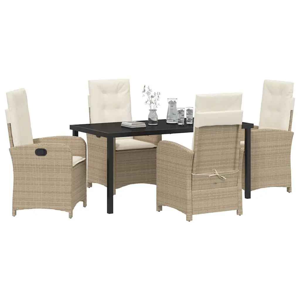 Garden Dining Set 5 Piece Outdoor Furniture Cushions Beige Poly Rattan