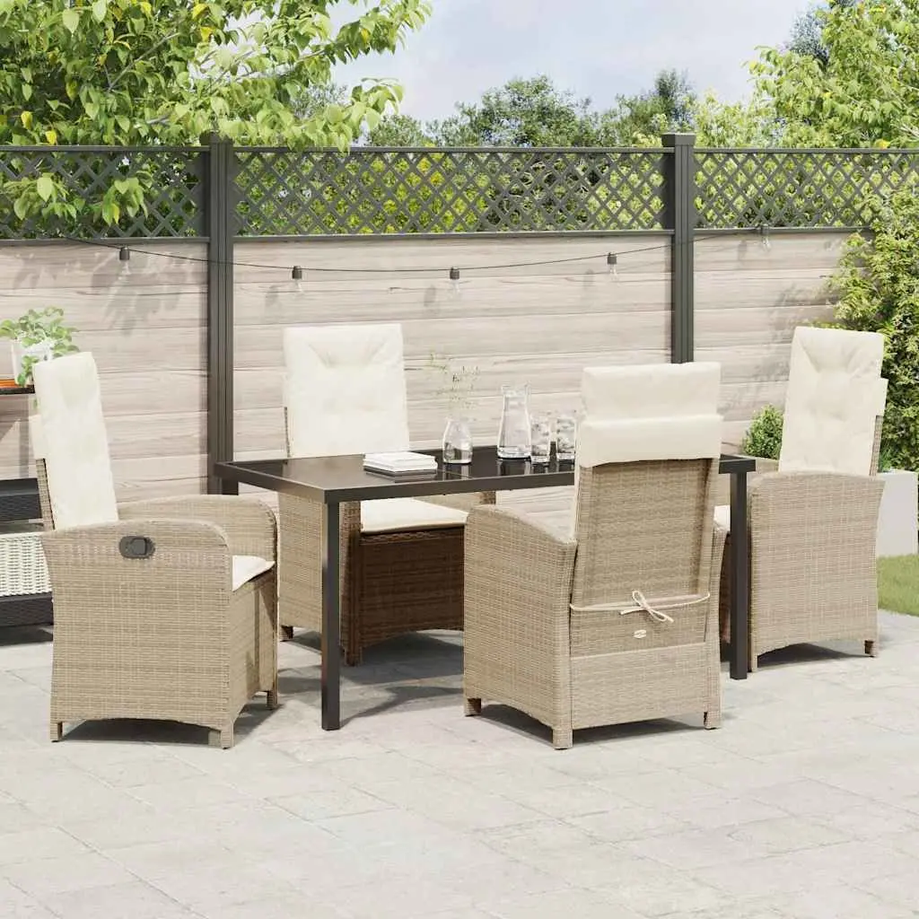 Garden Dining Set 5 Piece Outdoor Furniture Cushions Beige Poly Rattan