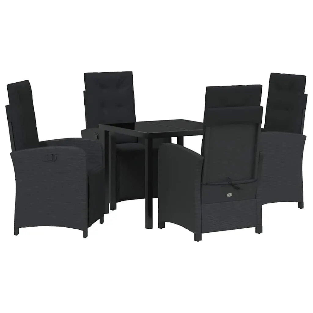 Garden Dining Set 5 Pieces Outdoor Furniture Black Poly Rattan with Cushions