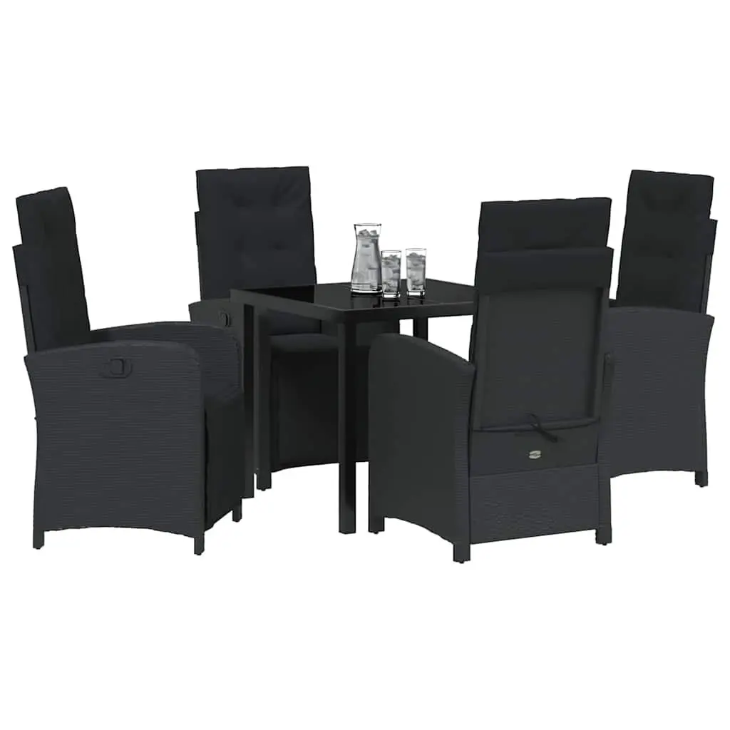 Garden Dining Set 5 Pieces Outdoor Furniture Black Poly Rattan with Cushions