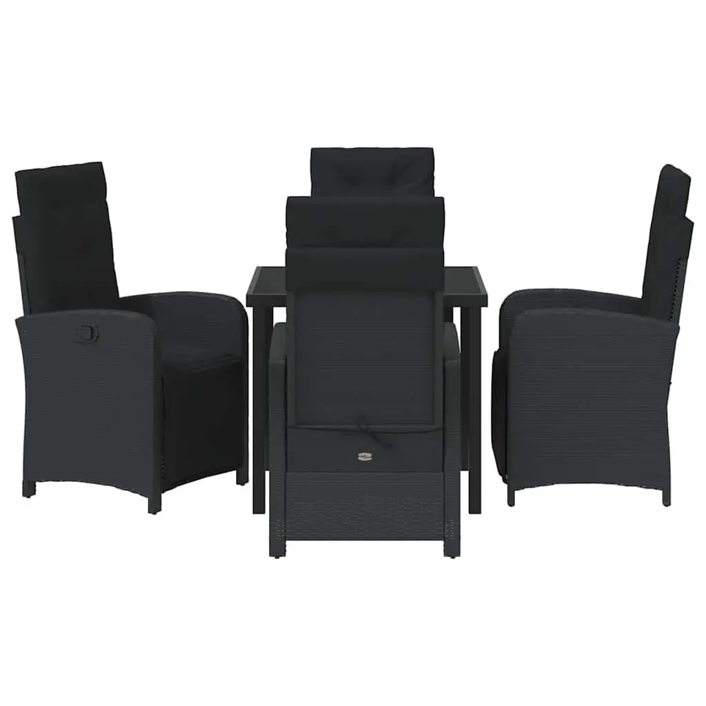 Garden Dining Set 5 Pieces Outdoor Furniture Black Poly Rattan with Cushions