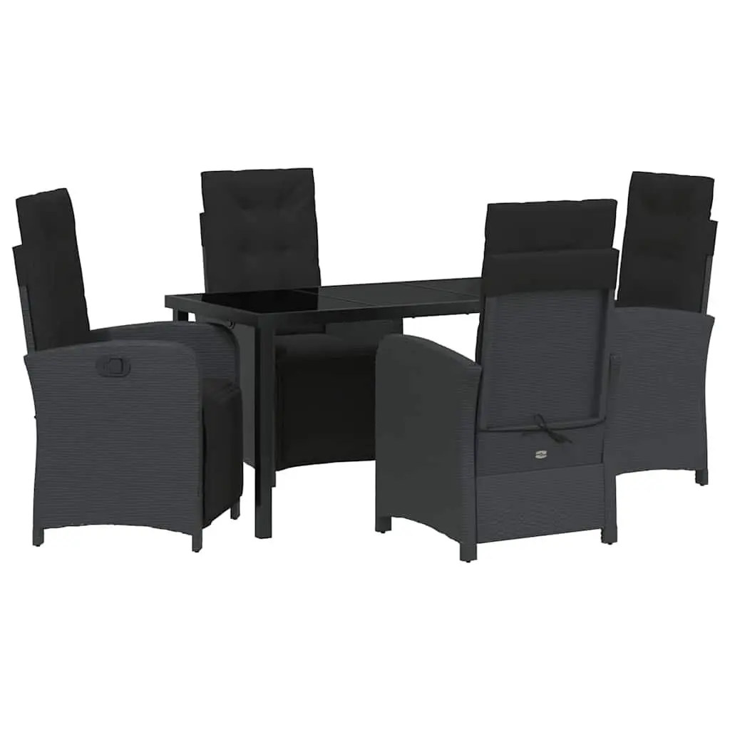 Garden Dining Set 5 Piece Outdoor Furniture Black Poly Rattan Glass Top