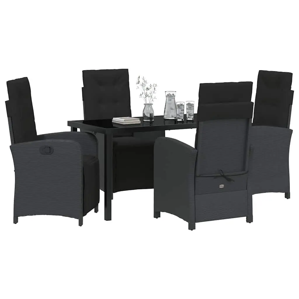 Garden Dining Set 5 Piece Outdoor Furniture Black Poly Rattan Glass Top